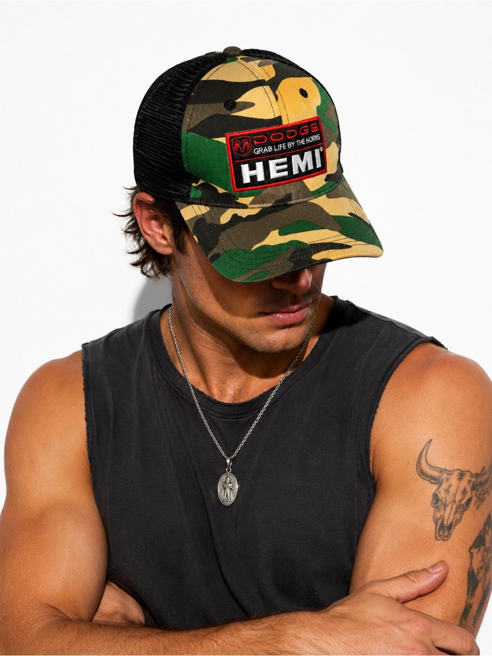 Dodge Hemi Grab Life by the Horns Camouflage Mesh Back Baseball Hat NWT